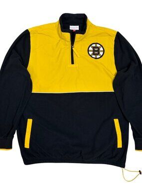 Boston Bruins Jacket Mitchell & Ness NHL Hockey Fleece Quarter Zip Mens Large